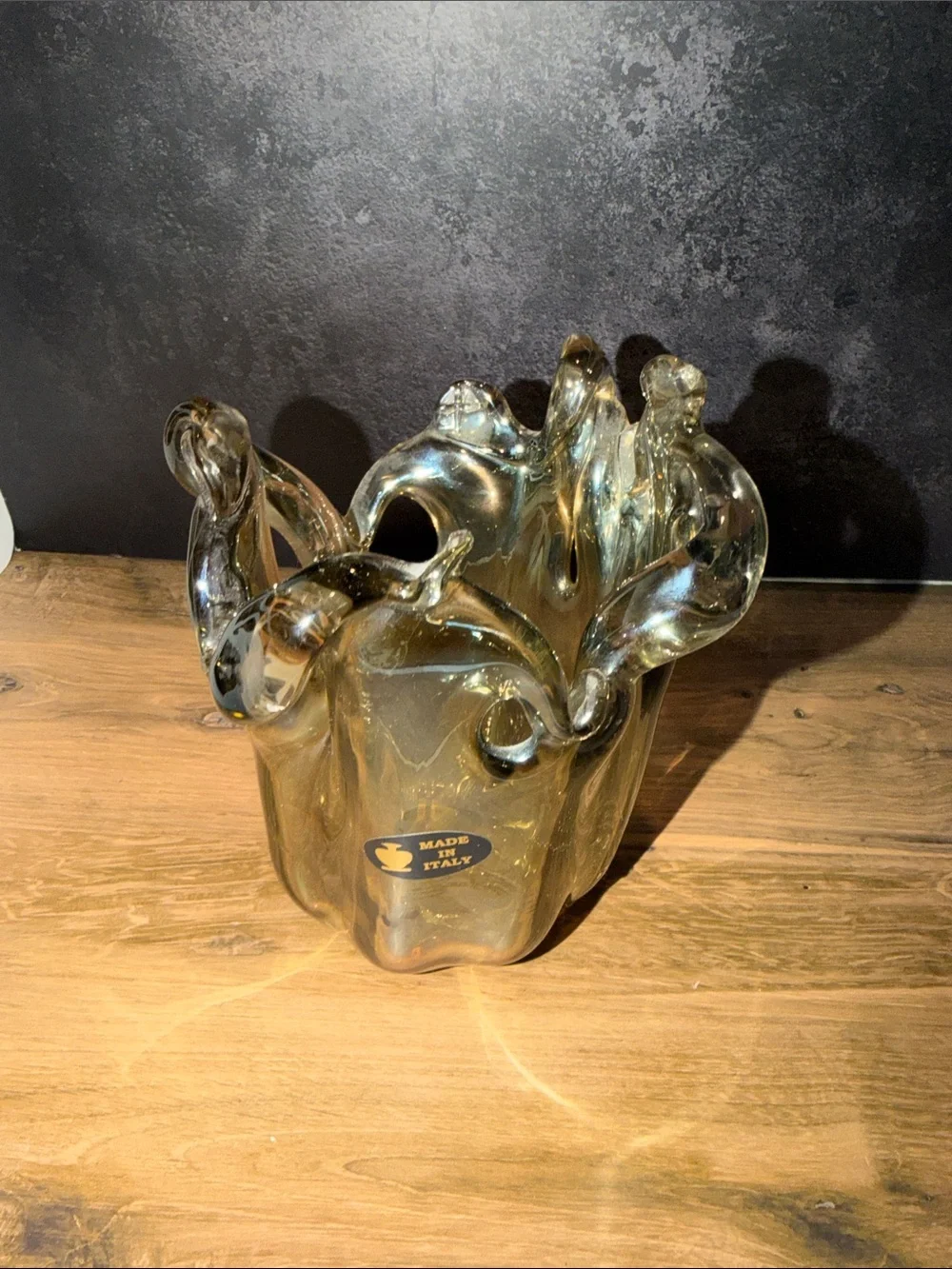Murano Smoky Sculptural Glass Vase